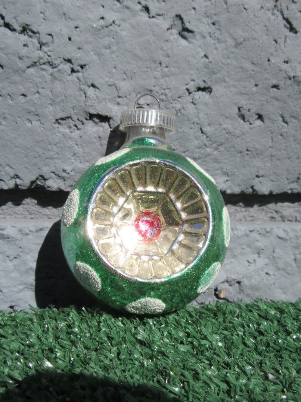 Vintage West Germany DBGM Mercury Glass Indent Reflector Christmas Ornament 2"